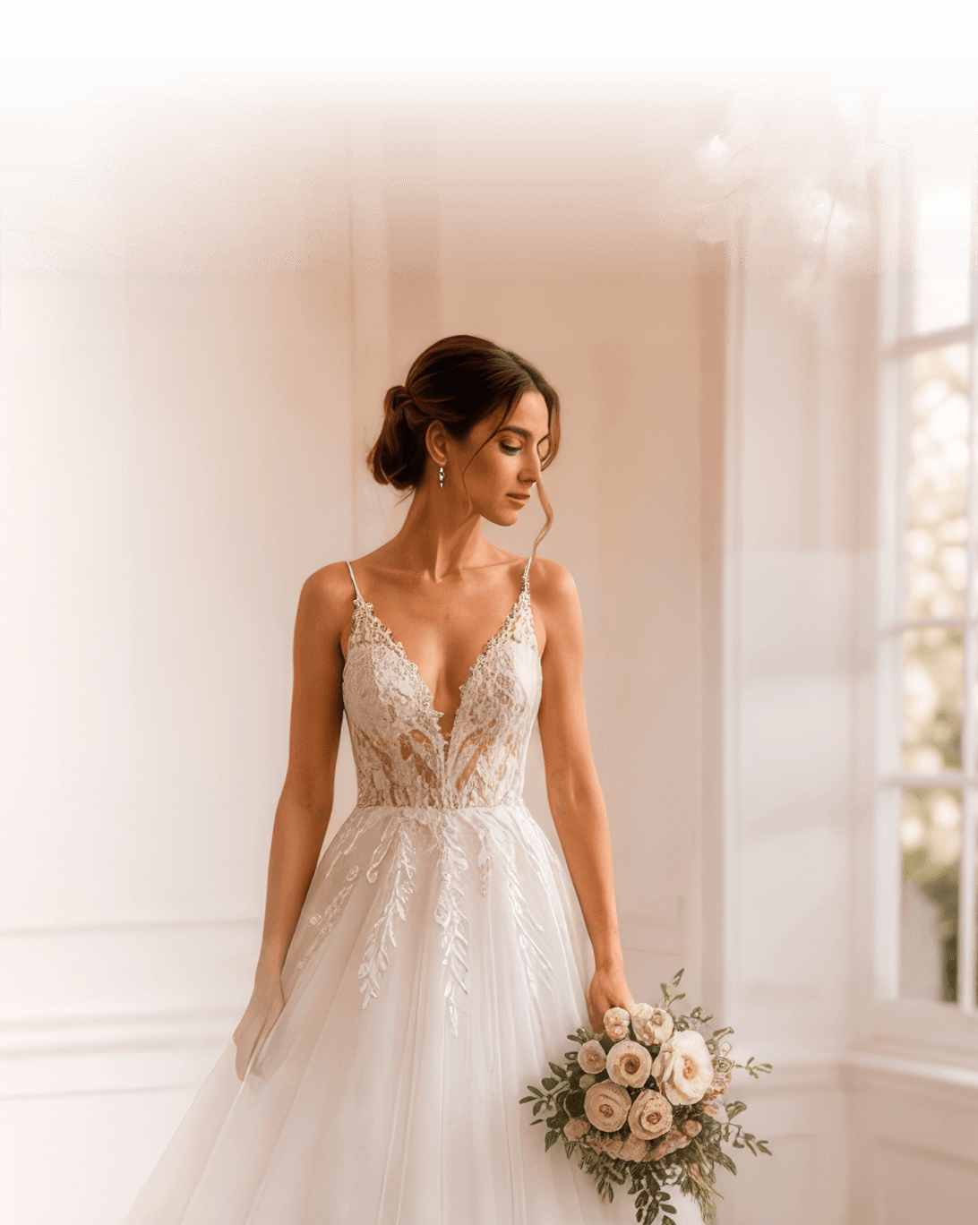 Novia con vestido de diseñador